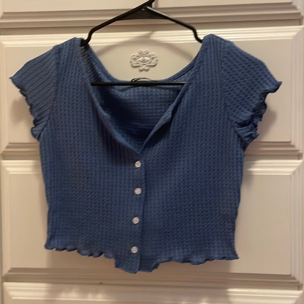 Cropped navy blue button down shirt( never worn)
